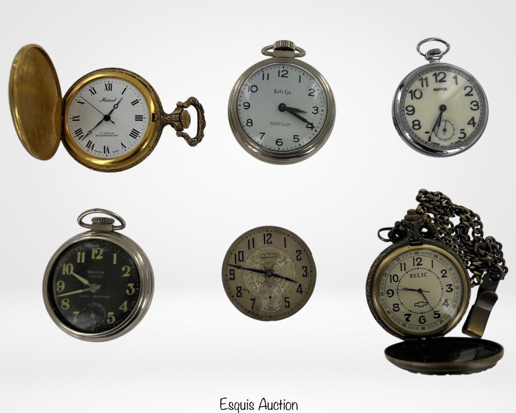 Lot of Vintage Pocket Watches: Lot of Vintage Pocket Watches and Antique Elgin Pocket Watch Movement. Normal wear, untested.