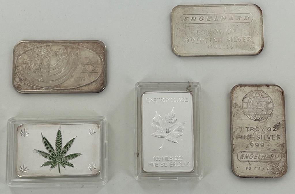 Five 1 troy oz .999 Fine Silver Bullion Bars (1 of 5)