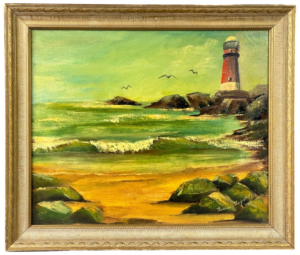 Unknown Artist- Seascape w/ Lighthouse Painting (1 of 3)