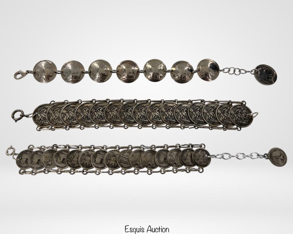 3 Vintage Coin Bracelets incl. Buffalo Nickel (1 of 8)