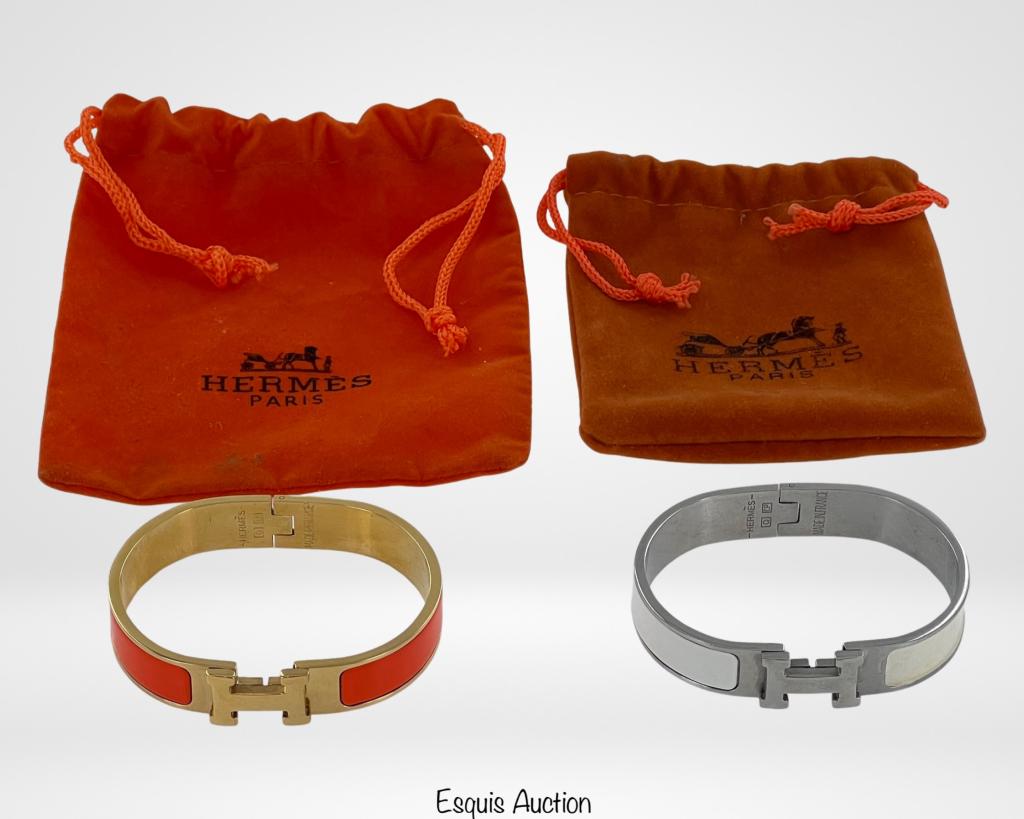 Two Clic Clac H Orange & Whte Enamel Bracelets (1 of 11)