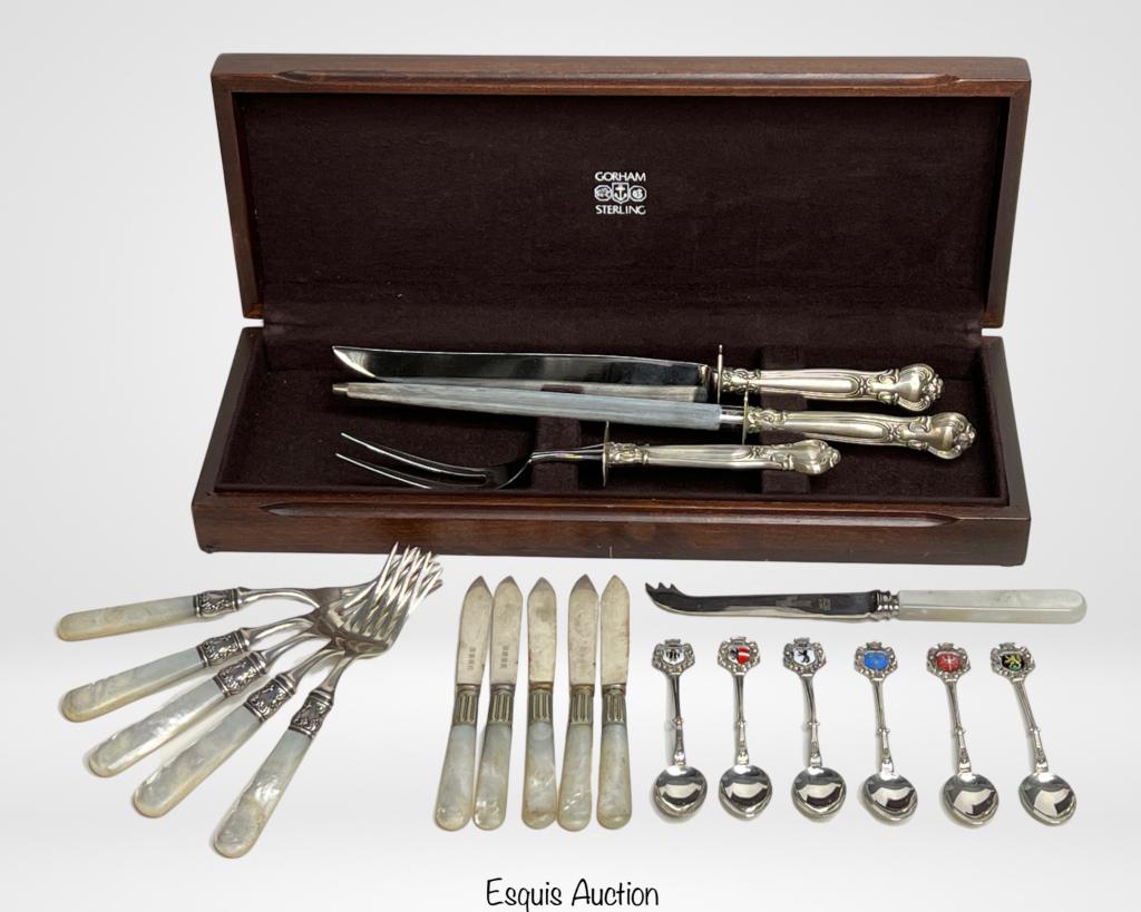 Gorham Sterling Carving Set, Knife Set & Spoons (1 of 8)