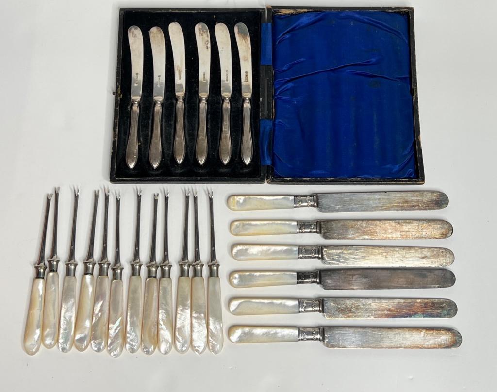 Antique Mother of Pearl & Sterling Knife Sets (1 of 9)