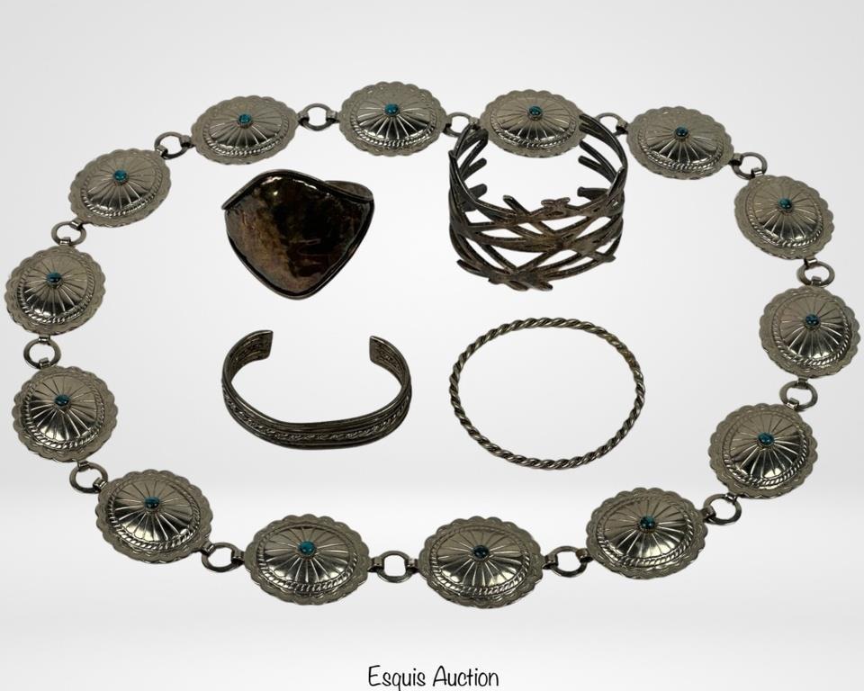 Lot of Vintage Jewelry- Massive Necklace, Bracelet: Group of Vintage Jewelry- Large Necklace and various Bracelets. All are in good overall condition.