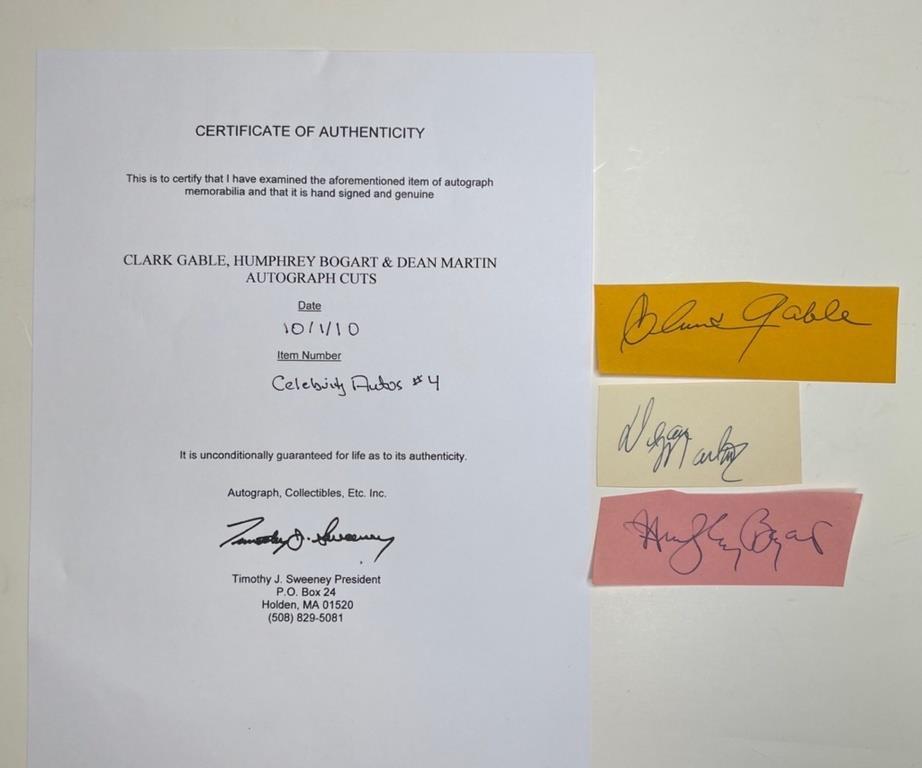 Clark Gable, Dean Martin & Bogard Autographs (1 of 5)