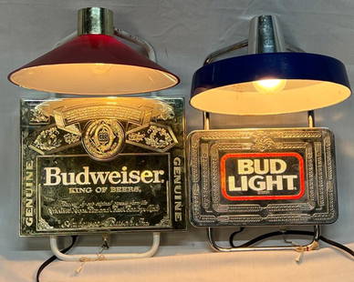 Vintage Budweiser & Bud Light Advertising Lamps: Vintage Budweiser & Bud Light Advertising Lamps. Approx. 16"x 12". Both are in good working condition, minor wear.