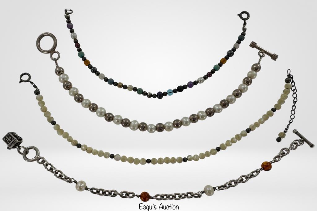 Four Sterling Silver Beaded Bracelets (1 of 6)