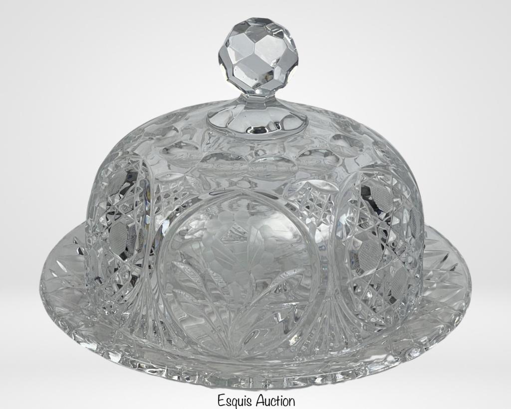 Vintage Heavy Cut Glass Crystal Cake Stand w/ Lid (1 of 3)