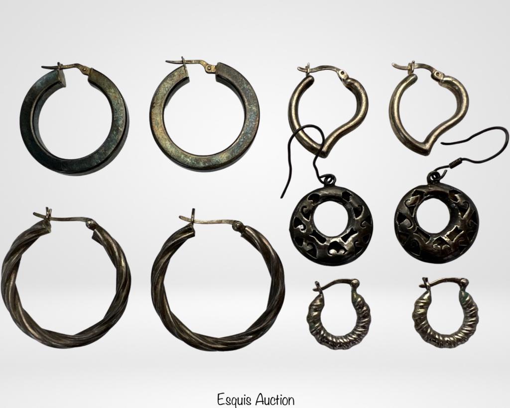 Group of Vintage Sterling Silver Hoop Earrings (1 of 4)