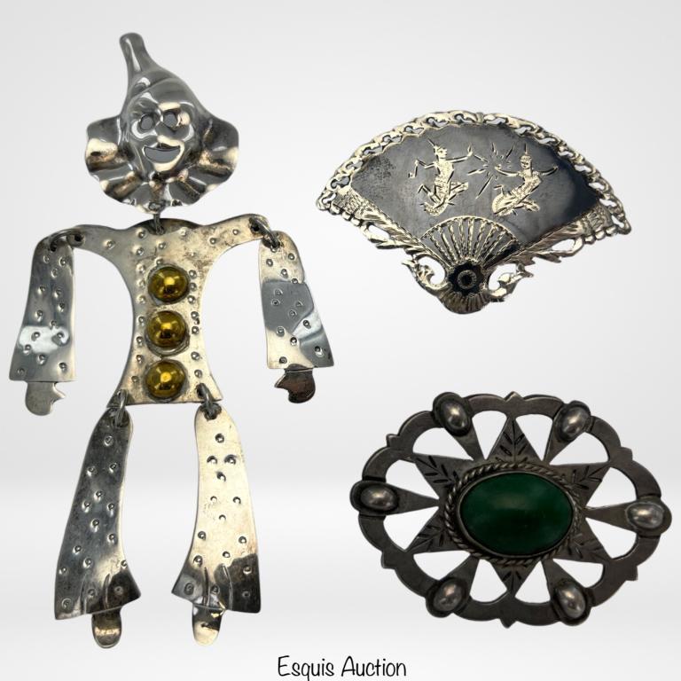 Large Figural Sterling Silver Brooches- Clown (1 of 7)
