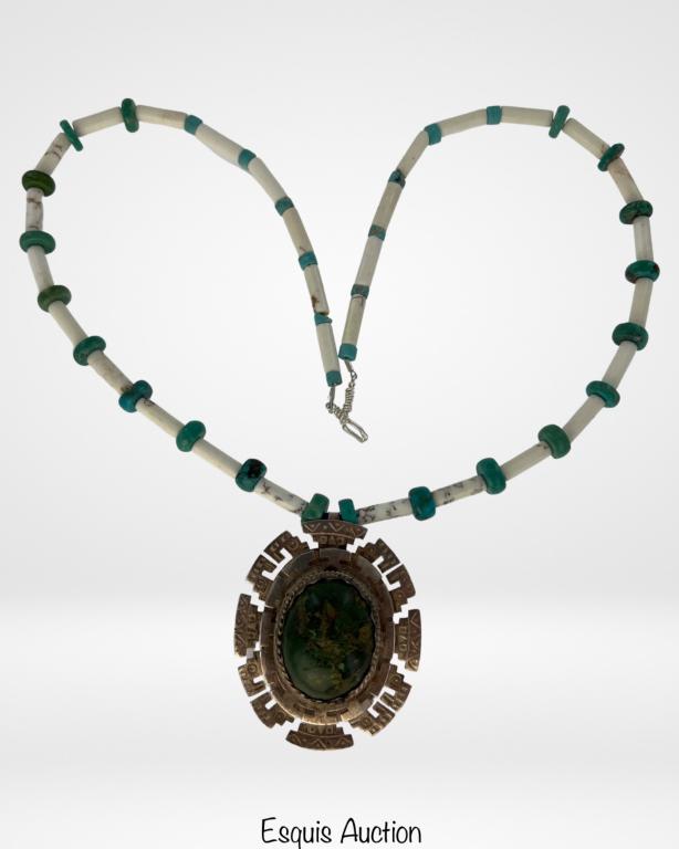 White & Green Turquoise Necklace w/ Sterling Penda (1 of 3)