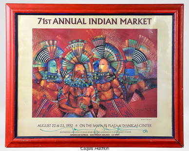 Tony Abeyta- Red Mesa Hand Signed Indian Poster: Tony Abeyta (b.1965/ American). Hand Signed "Red Mesa" 71st Annual Indian Market Poster. 32" x 26" framed. Good Condition.