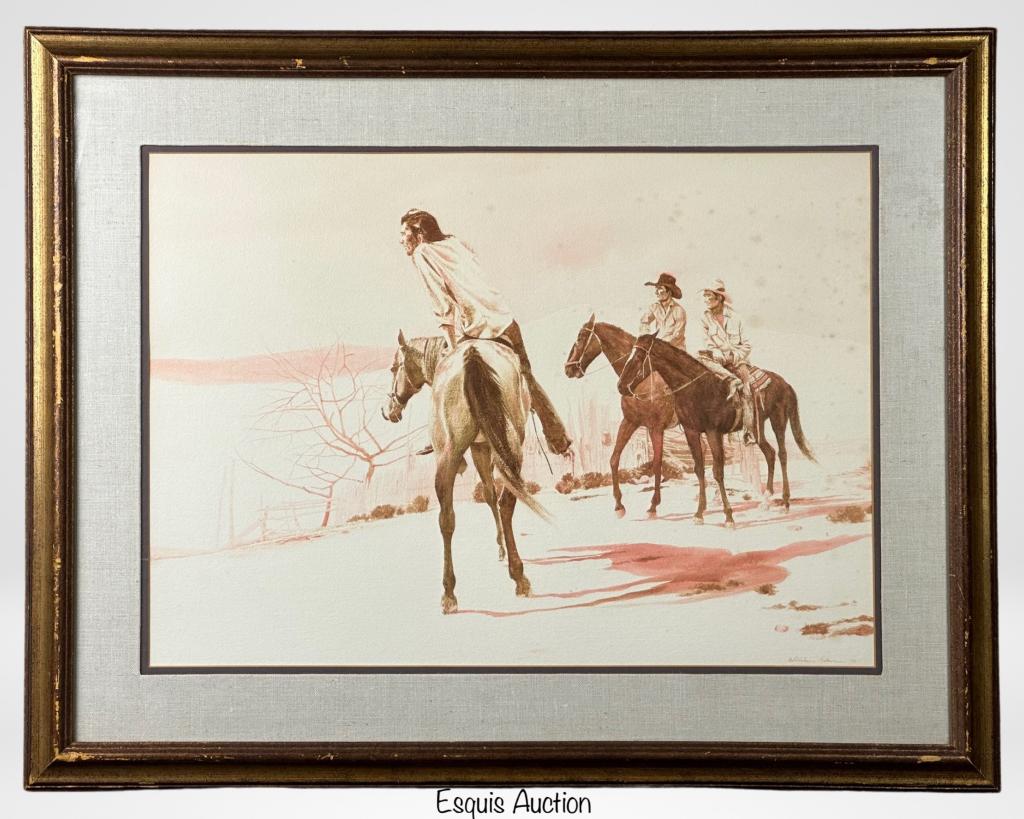 Unknown Artist- Cowboys Watercolor Painting (1 of 3)