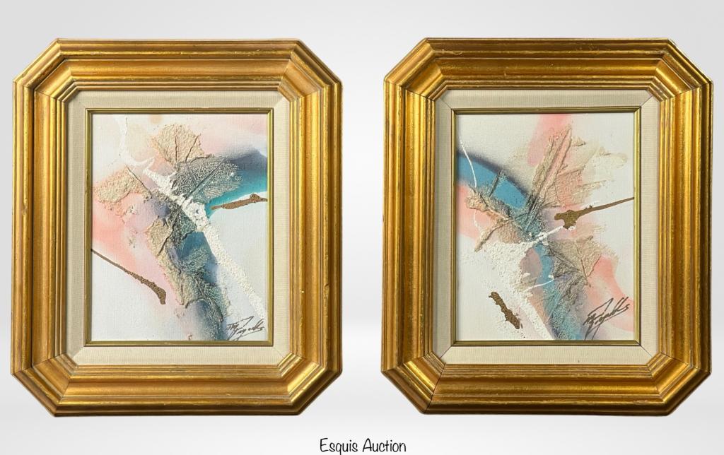 Lee Reynolds- Two Abstarct Oil Paintings: Lee Reynolds (20th Century/ California). Two Abstarct Oil on Canvas Paintings. Signed lower right corner. 15 1/2" x 12 1/2". Good Condition.