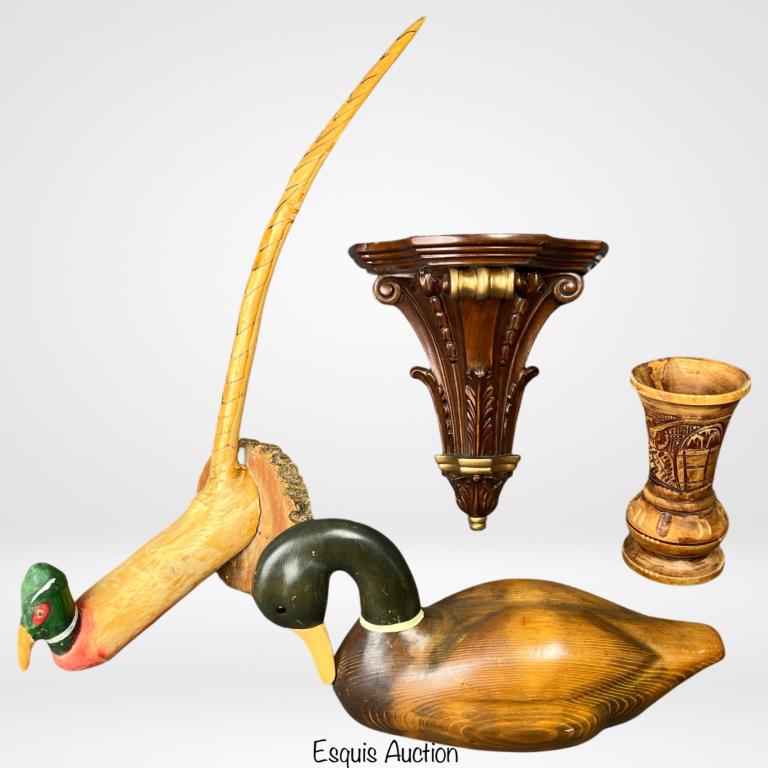 Wood Carved Pheasant Duck Decoys, Vase, Accent She (1 of 7)