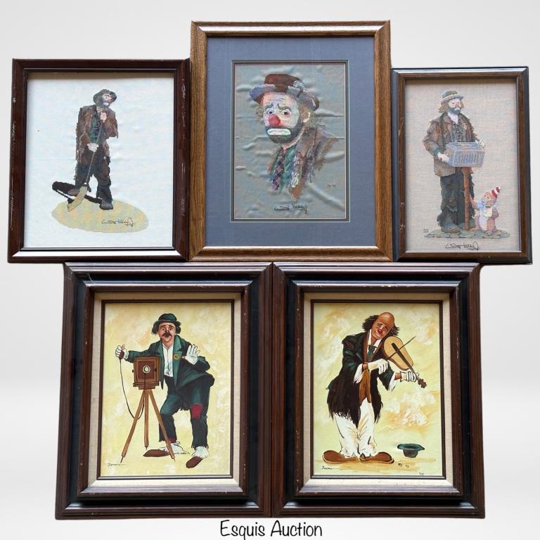 Lot of Clowns/ Circus Framed Paintings & Needlepoi (1 of 5)