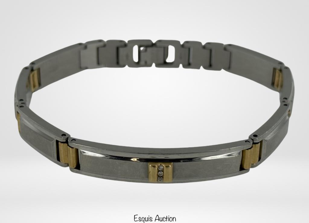 IB Goodman 10k Gold & Stainless Steel Bracelet: IB Goodman Men's 10k Gold & Stainless Steel Bracelet with Diamonds. 8 1/2" long. Good Condition.