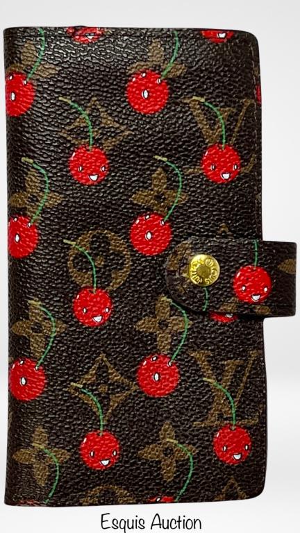 Louis Vuitton Cherry Takashi Murakami Wallet: Louis Vuitton Cherry Takashi Murakami Wallet. 6" x 3". READ BEFORE BIDDING: Esquis Auction does not have specialists on designer purses and handbags and we can not guarantee authenticity of these item