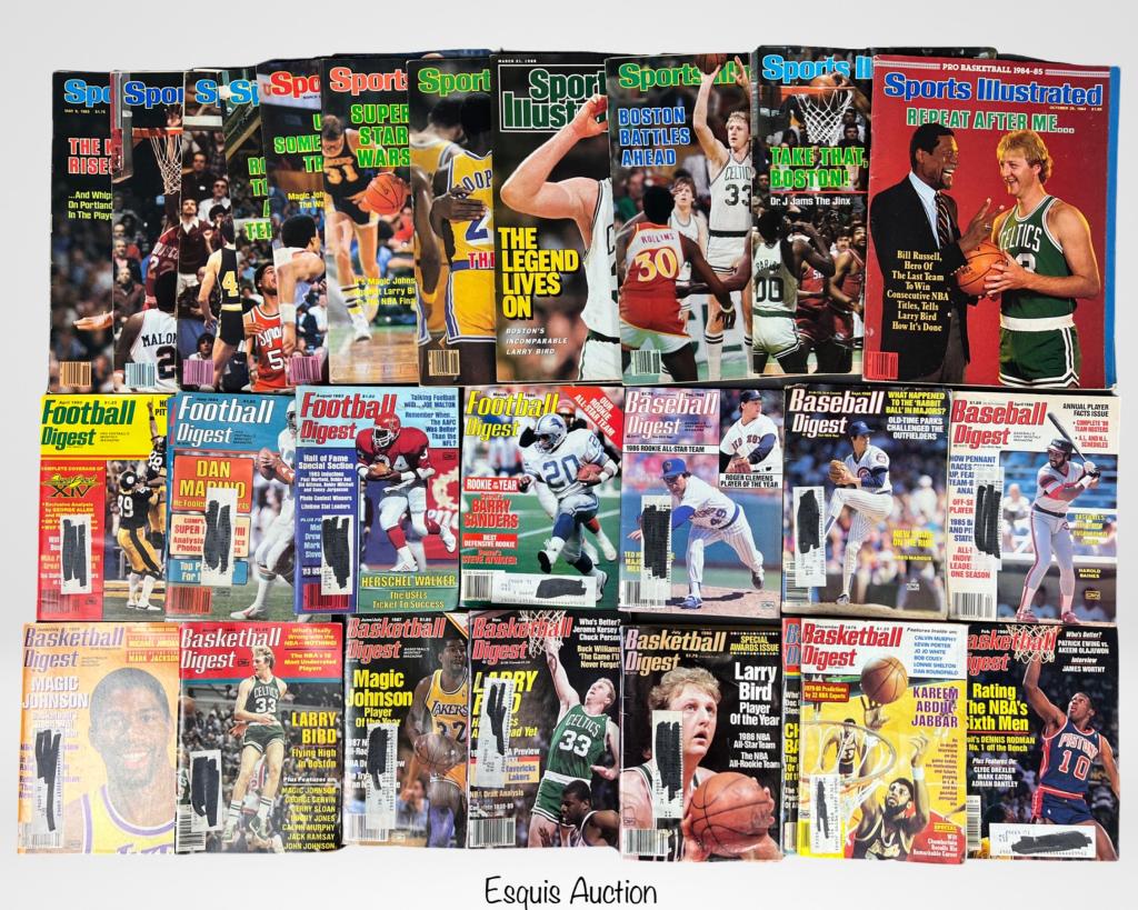 1970's-80's Sports Illustrated & Digest Magazines: 11 1980's Sports Illustrated Magazines, 8 1970's- 1980's Basketball Digest Magazines, 3 1980's Baseball Digest Magazines and 5 1978-1990 Football Digest Magazines.