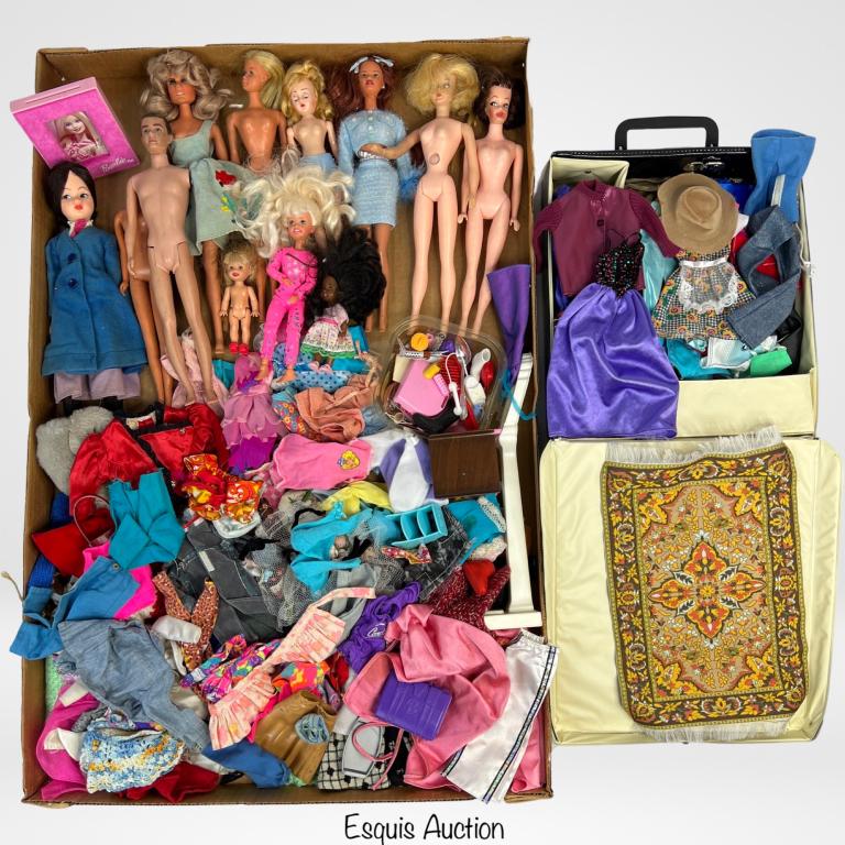 Vintage Dolls & Clothes- Barbie: Lot of Vintage Dolls including Babrie and groupof Clothes/ Outfit.