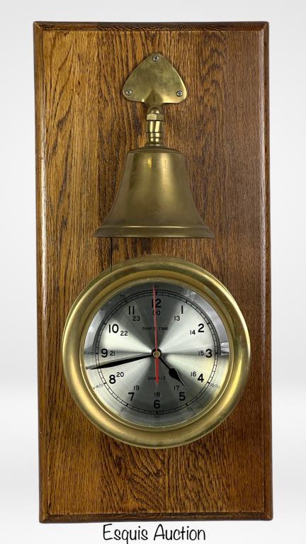 Large Brass Ship's Time Ship Bell with Clock (1 of 4)
