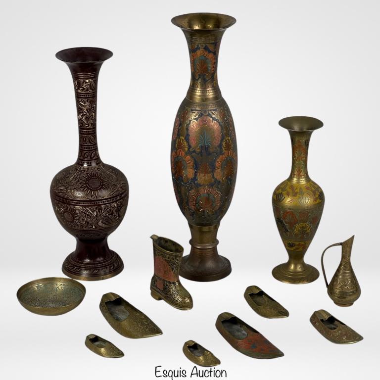 Vintage Middle Eastern Brass Vases & Shoe Ashtrays (1 of 4)