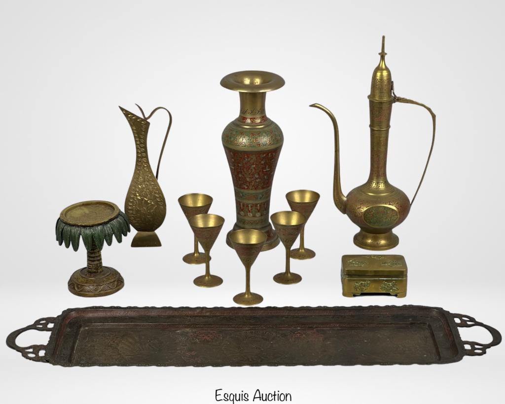 Vintage Middle Eastern Brass Water Ptcher Set (1 of 5)