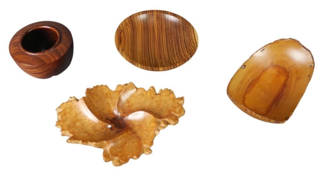 Maple Burl Wood Trays, Wood Bowl & Vase- Signed (1 of 10)