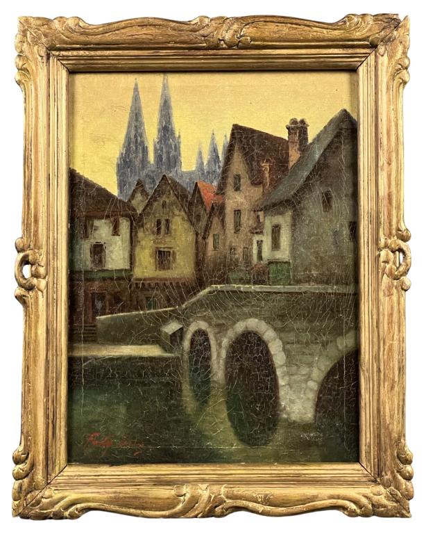 Fritz Erler-German Town Scene Oil Painting (1 of 3)