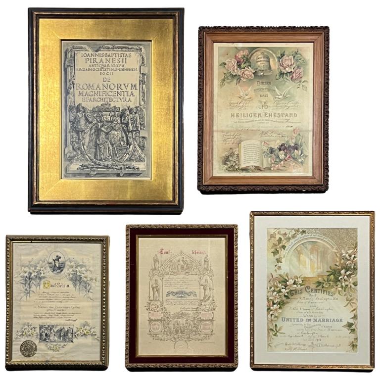 Lot of Antique Framed Marriage Certificates (1 of 7)