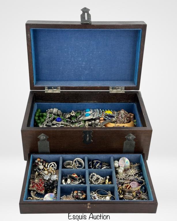 Vintage Wooden Jewelry Chest Box full of Jewelry (1 of 4)