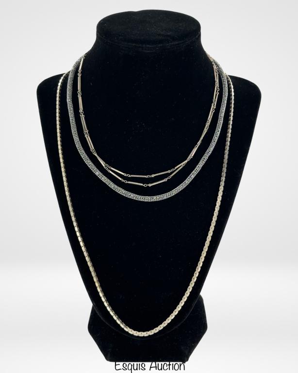 Sterling Silver Jewelry- Italian Chain Necklace,: Italian Sterling Chain Necklace, Sterling Link Necklace and .800 Silver Double Strand Necklace. Measure 24"-15" long. Good Condition.
