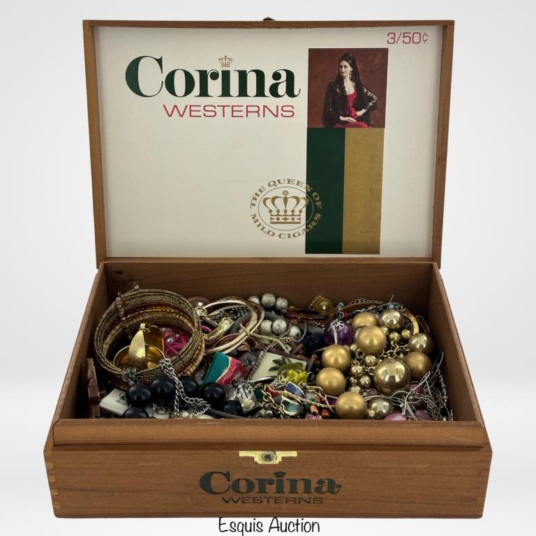 Vintage Jewelry in Old Cigar Box (1 of 2)