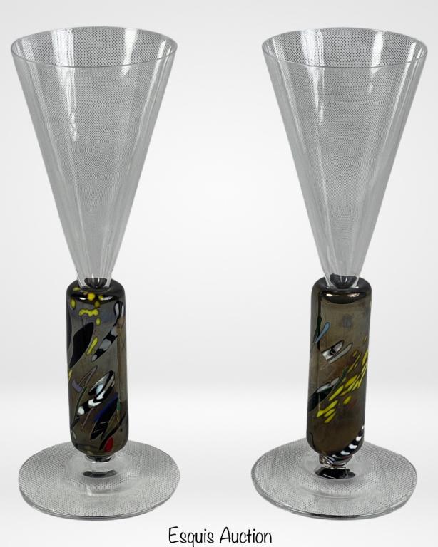 Bertil Vallien Kosta Boda Champagne Glasses: Bertil Vallien by Kosta Boda Champagne Glasses. 99230. Signed at the bottom. 9 1/2" tall. Good Condition.