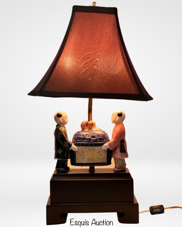 Frederick Copper Chinese Ceramic Boys Table Lamp (1 of 5)