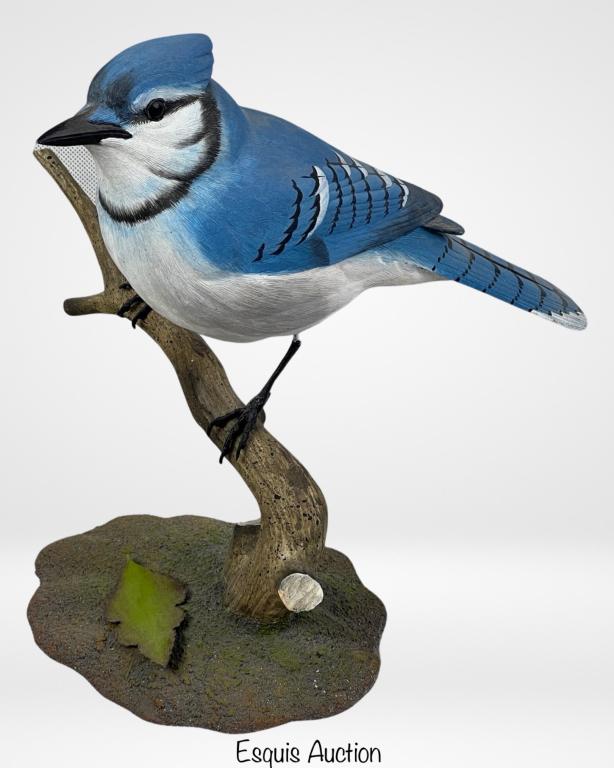 Birdhug  Life Size Blue Jay Bird Wood Carving (1 of 5)