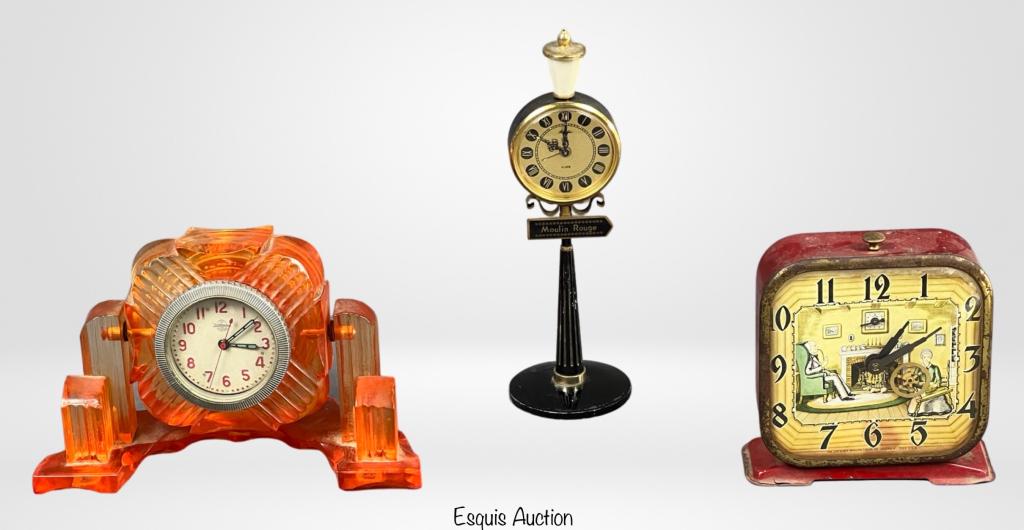 Lot of 3 Vintage Novelty Clocks- Lux Animated. Rus (1 of 5)