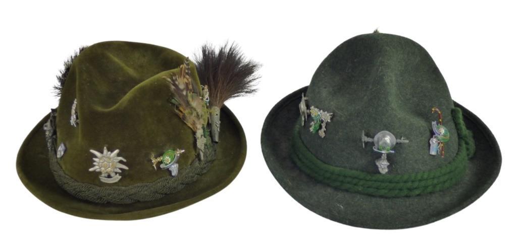 Vintage German Hog Folk Hunting Hats w/ Badges & P (1 of 6)