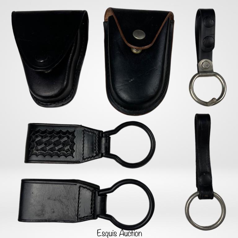 Leather Police Handcuff Holsters & Flashlight Ring