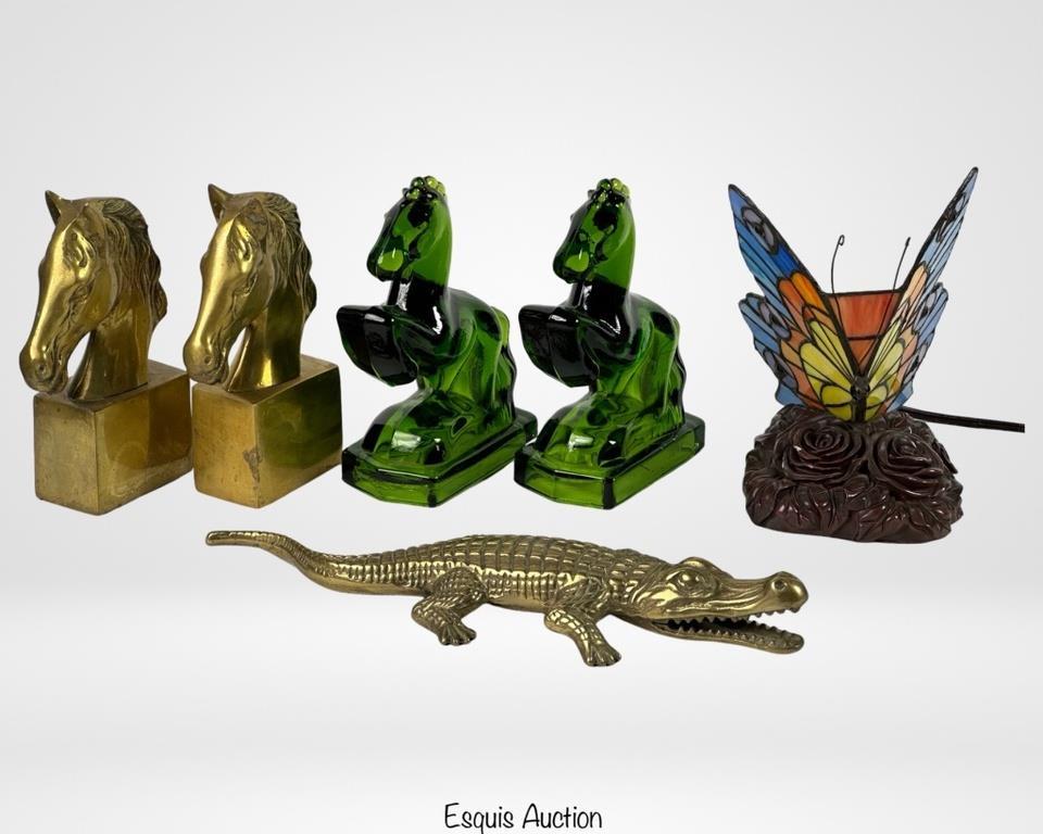 Horse Bookends, Butterfly Lamp & Alligator Brass S (1 of 9)