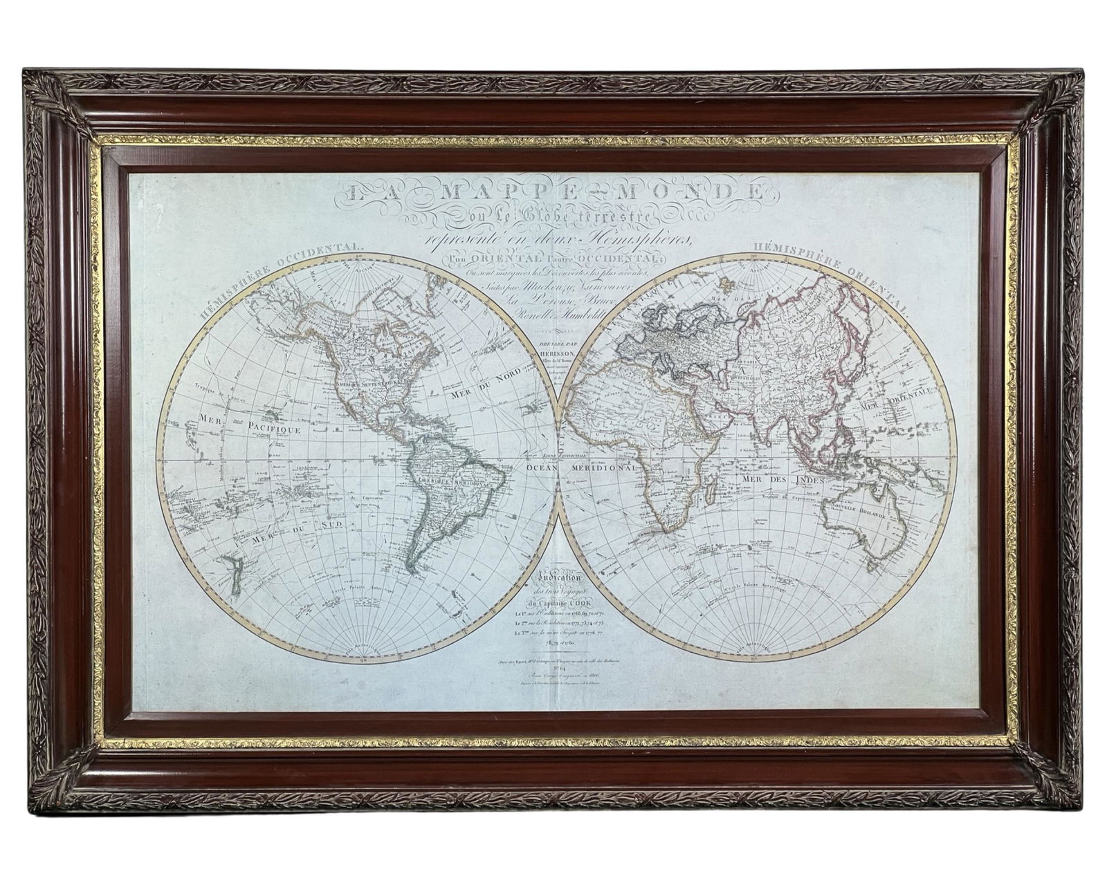 La Mappe Monde- Map of 3 Voyages of Captain Cook (1 of 3)