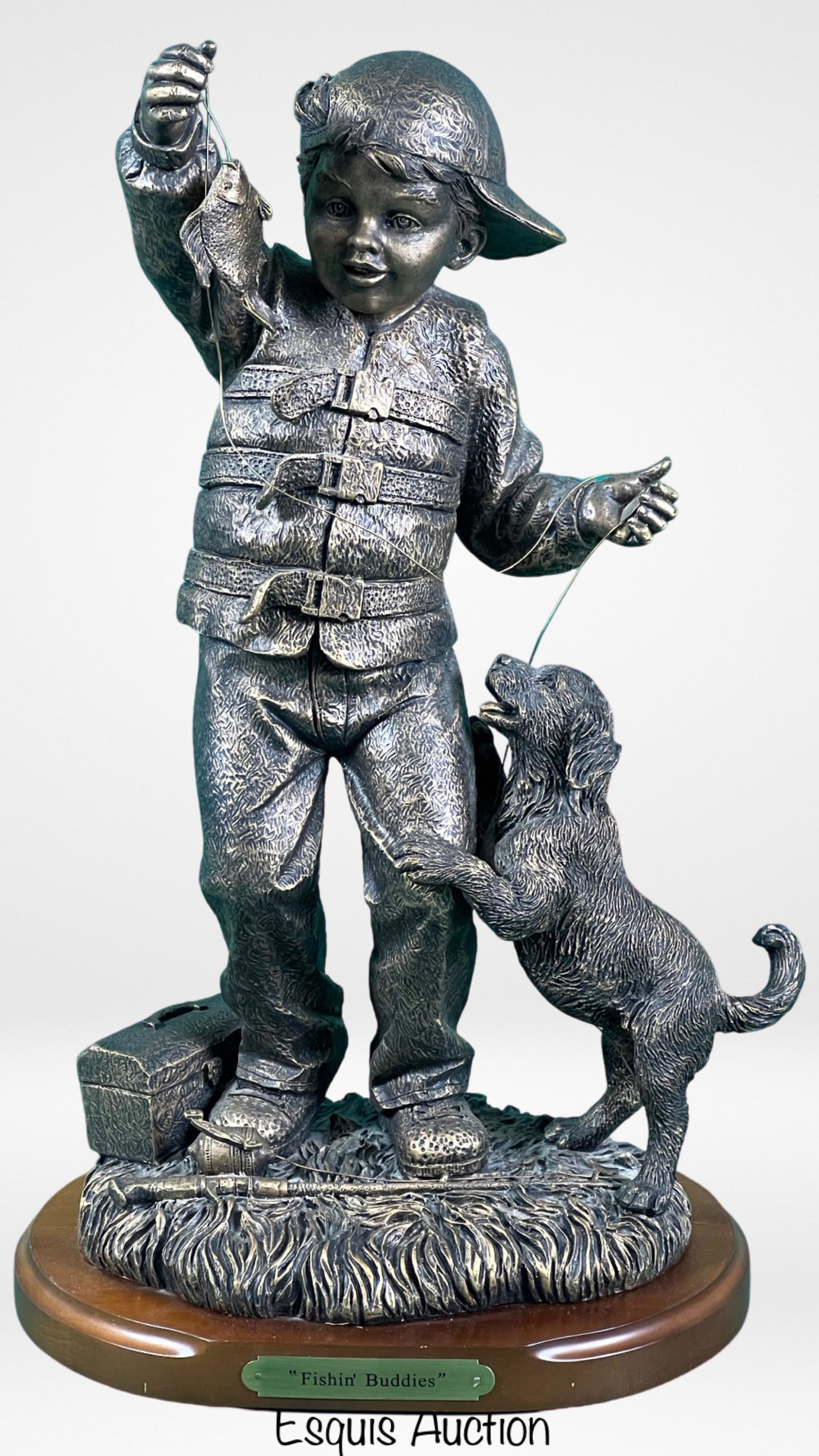Fishin' Buddies- Boy & Dog Sculpture: Fishin' Buddies- Boy & Dog Sculpture. 16" tall. Good Condition.
