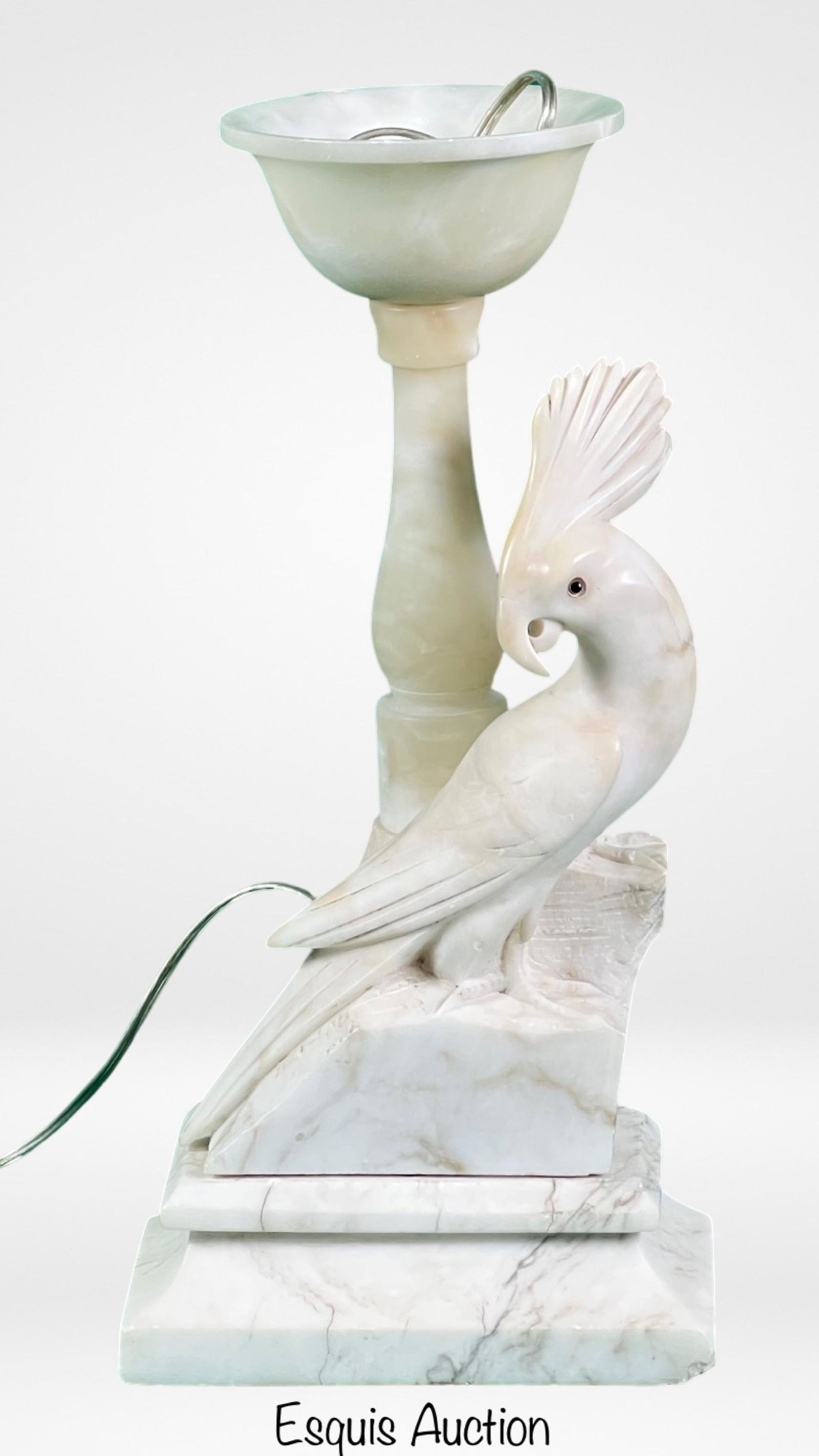 Art Deco Carved Italian Alabaster Cockatoo Lamp (1 of 6)