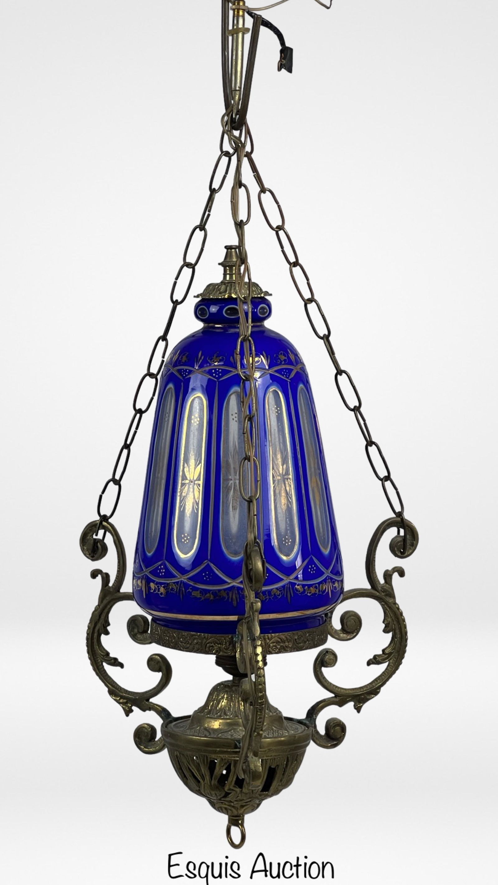 Bohemian Cobalt Blue Cut Glass Lantern Pendant (1 of 5)