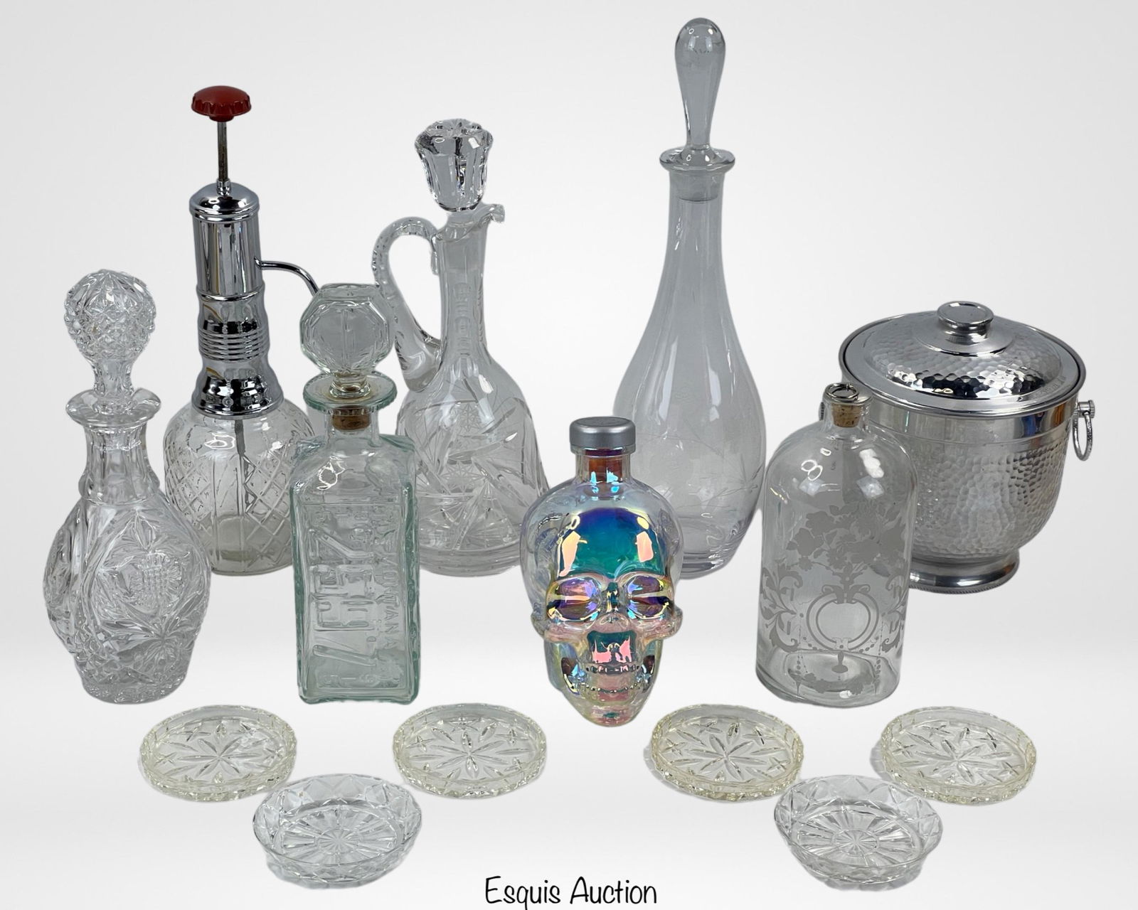 Vintage Crystal & Glass Decanters & Skull Bottle (1 of 5)