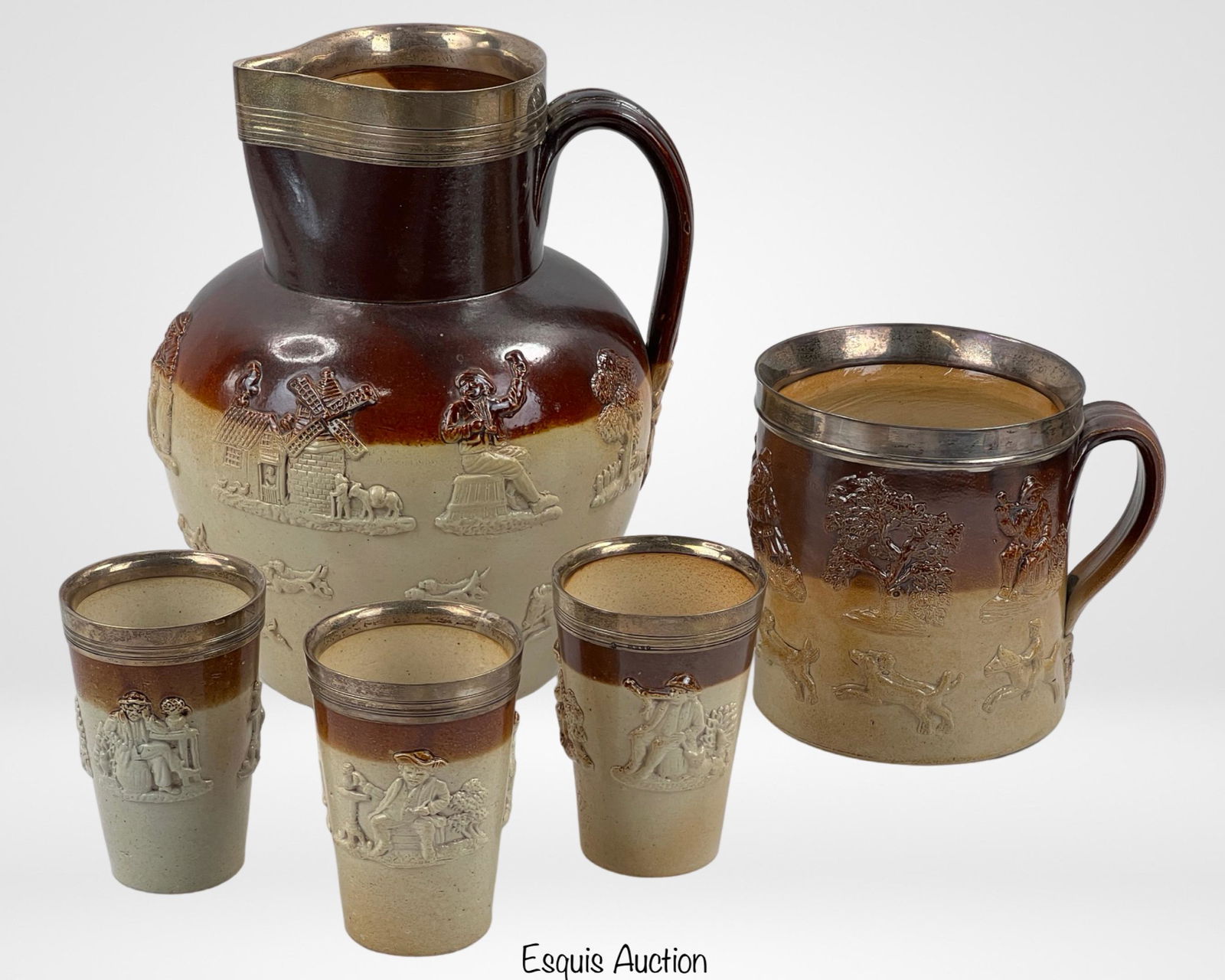 Antique Doulton Lamberth  Pitcher Set w / Sterling (1 of 7)