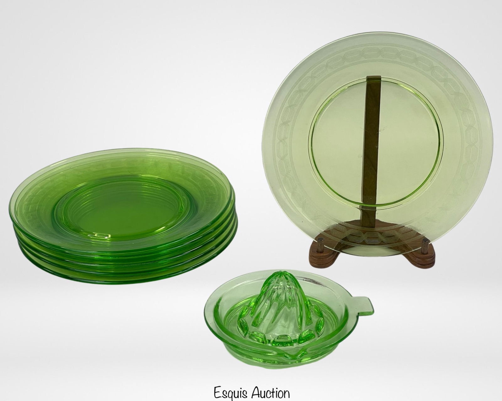 Green Vaseline/ Uranium Depression Glass Plates & (1 of 6)