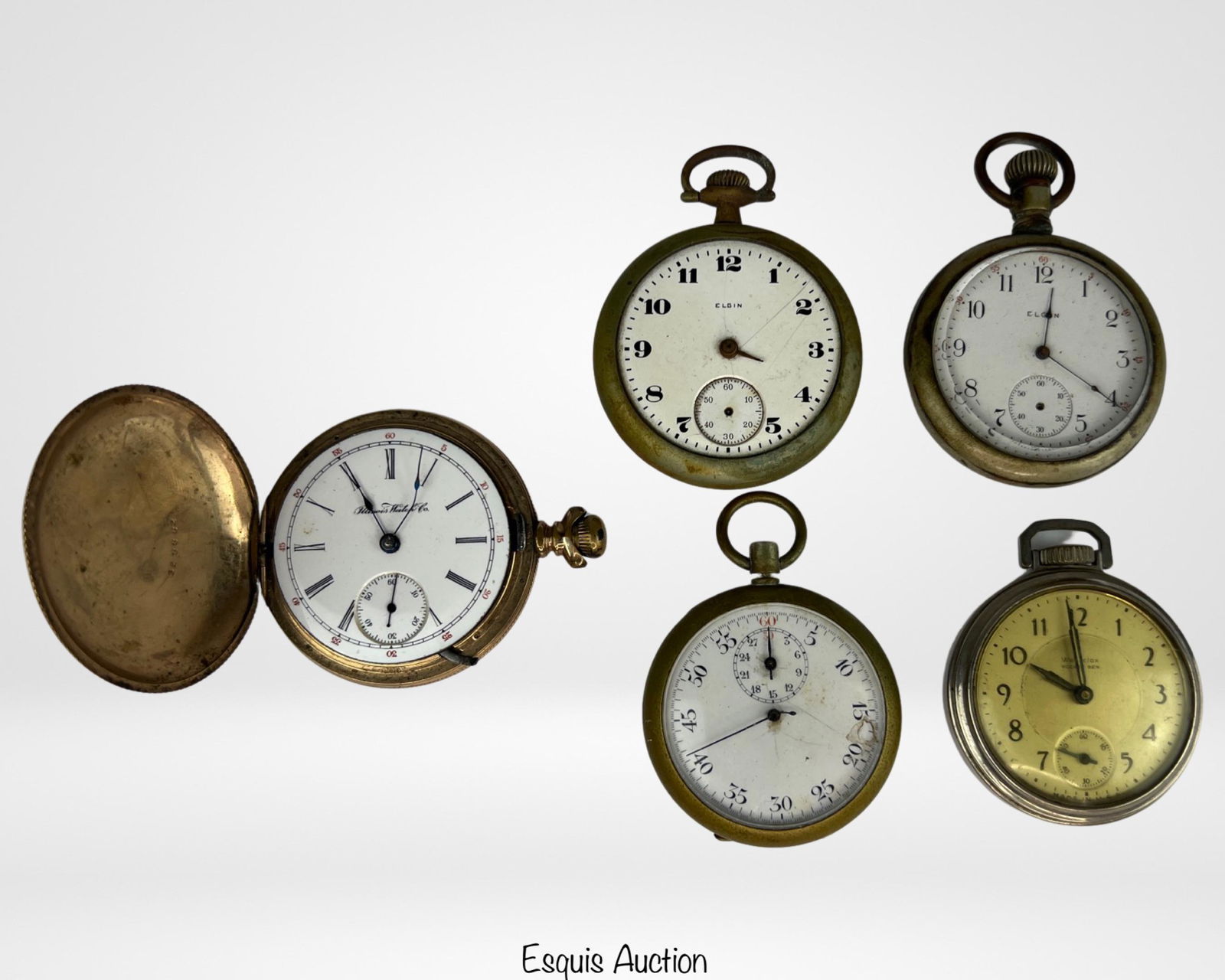 Lot of Antique & Vintage Pocket Watches- Elgin: Group of Antique and Vintage Pocket Watches including Elgin and Illinois. All are in as found condition- for parts or repair.