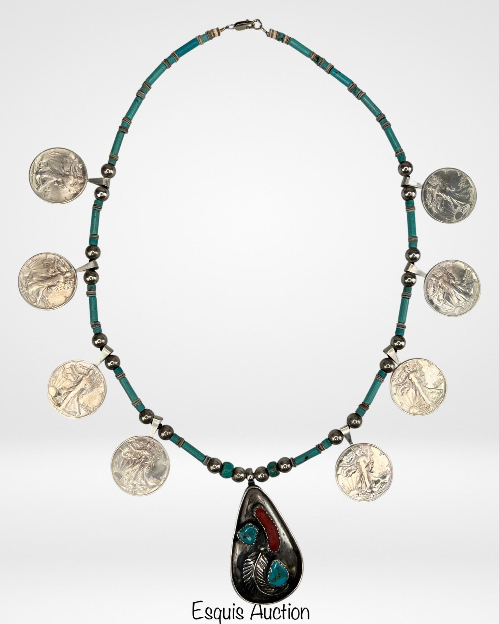 Native American Sterling Silver Necklace w/ Coins (1 of 5)