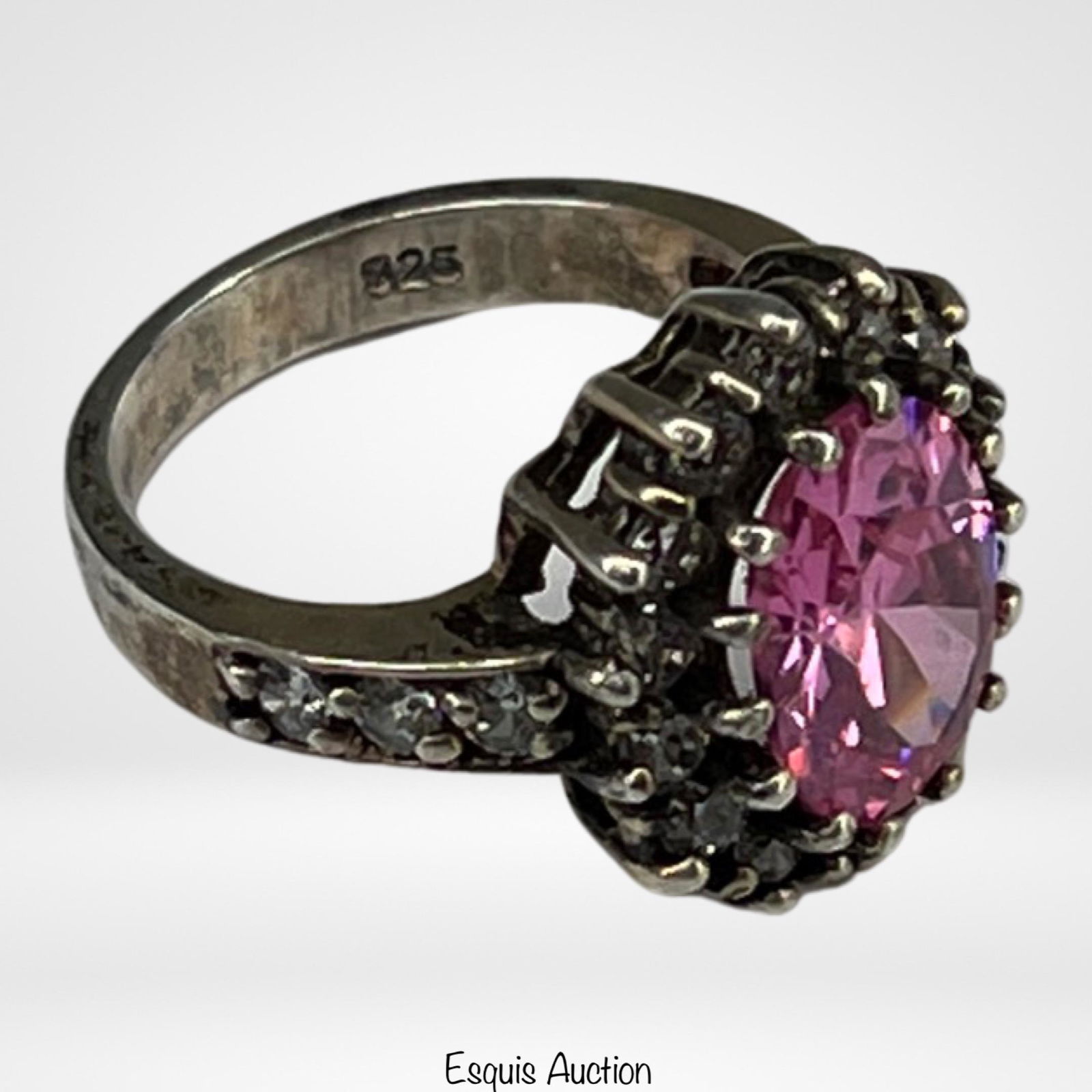 Elegant Ladies Sterling Silver & Pink CZ Ring (1 of 4)